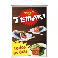 1 Banner - 700x1200mm Lona Especial - 340g - 4x0 Bastão de Madeira e Cordão